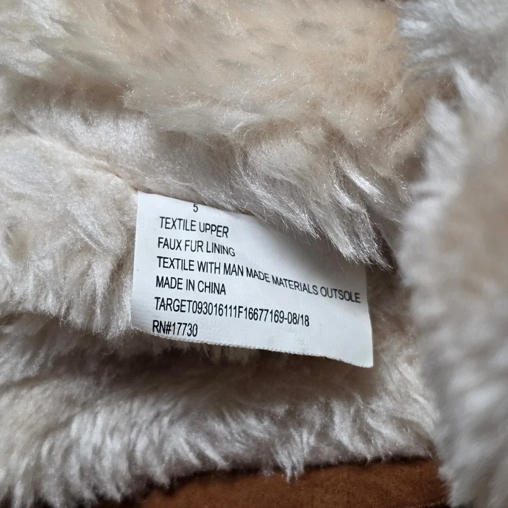 Cat & Jack Katrina Fleece Fashion Boots Girl's Size 5 Brown White Faux Fur Suede
